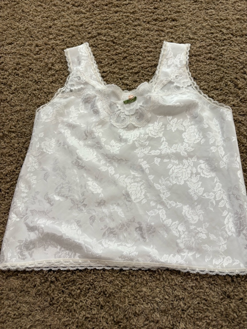 White Satin Floral Lace-Trim Camisole
